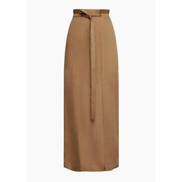 BCBGMAXAZRIA Paper Bag Tie-Waist Midi Skirt Front Slits Chestnut XS - Picture 1 of 8